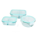 Clear round Glass Food Storage Containers glass bento lunch box with 2 compartment for Meal Prepping food with Locking lids